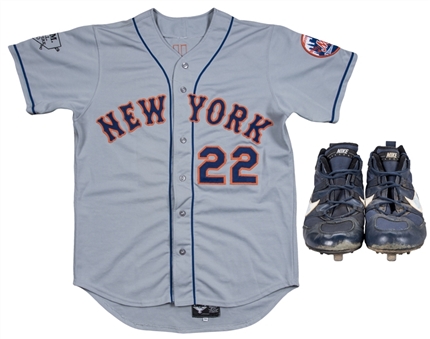 Lot of (2) Alex Ochoa Game Used New York Mets Road Jersey & Nike Cleats (JT Sports)